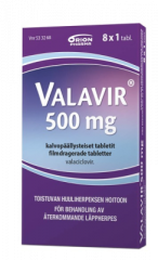 VALAVIR 500 mg tabl, kalvopääll 8 fol